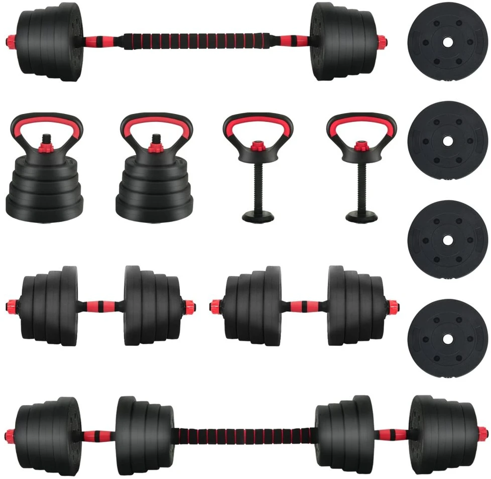 4-in-1 hantelių rinkinys 40 kg Juoda ir raudona