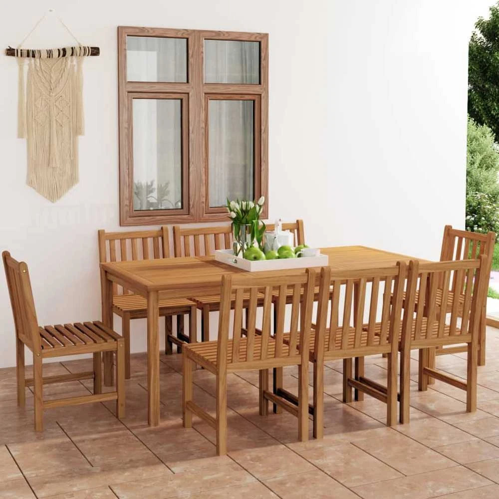 Lauko baldų komplektas Sodo valgomojo baldų komplektas, 9 dalių, tikmedžio masyvas