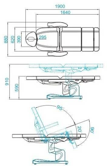 Activeshop Kosmetologinis krėslas AZZURRO 708A ELECTRIC 4 MOTOR Baltas