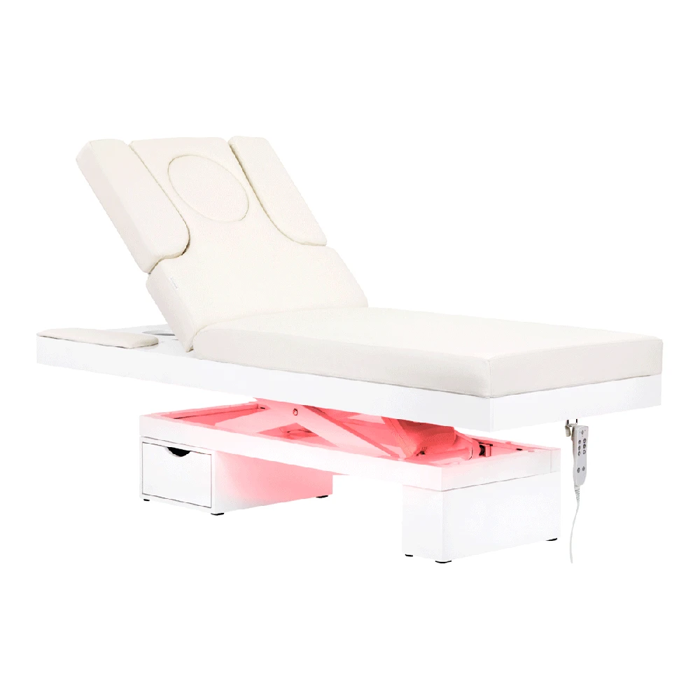 Activeshop Elektrinis masažo stalas su apšvietimu AZZURRO SPA WOOD Baltas 2 MOTOR HEATED