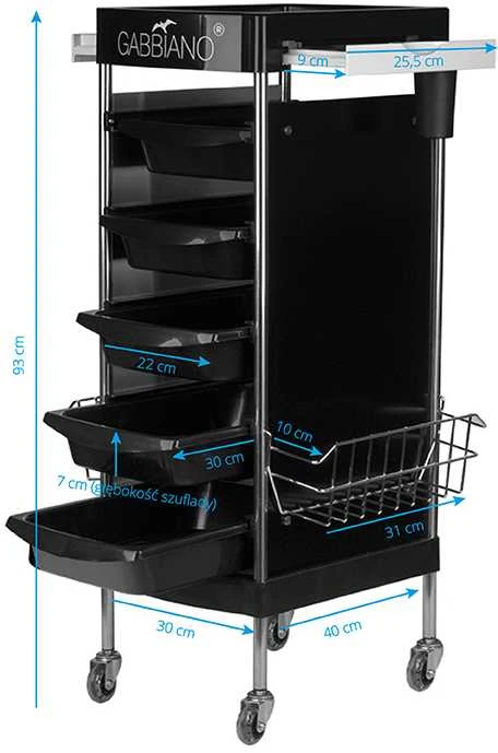 Activeshop Kirpėjo vežimėlis GABBIANO HAIRDRESSER HELPER FX11-E Juodas