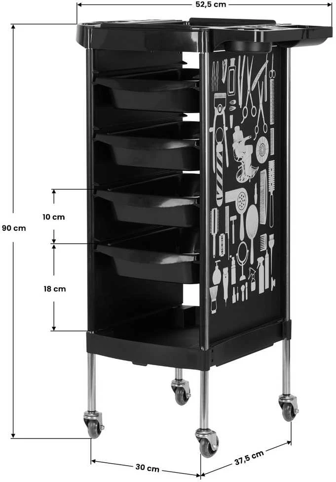 Activeshop Kirpėjo vežimėlis GABBIANO HAIRDRESSER HELPER MODEL 2 Juodas GRAPHIC