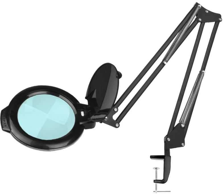 Activeshop Kosmetologinė LED lempa su lupa GLOW 5D/6 8W (juodos spalvos, tvirtinama prie stalo)