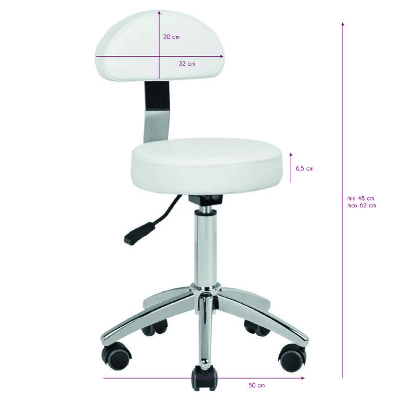 Activeshop Kosmetologinė meistro kėdutė STOOL BEAUTY BACKREST ROUND Baltas