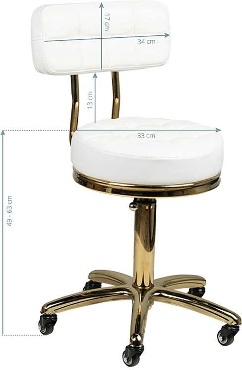 Activeshop Kosmetologinė meistro kėdutė STOOL BEAUTY BACKREST AM-961 GOLD Baltas