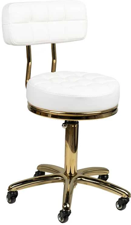 Activeshop Kosmetologinė meistro kėdutė STOOL BEAUTY BACKREST AM-961 GOLD Baltas