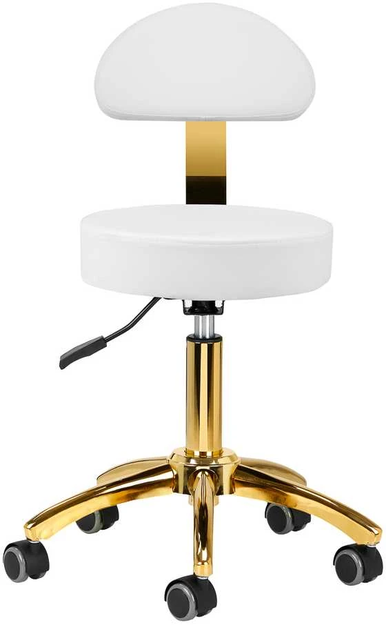 Activeshop Kosmetologinė meistro kėdutė BEAUTY BACKREST ROUND GOLD Baltas