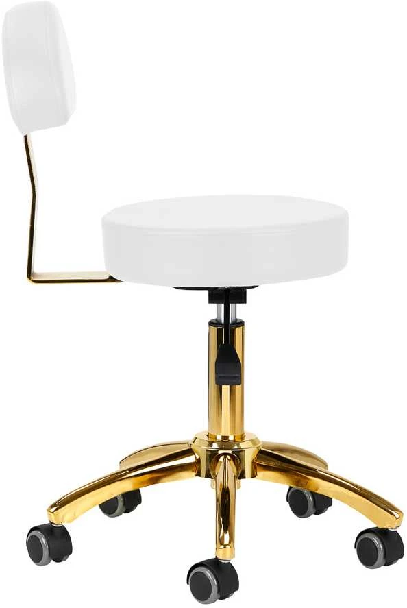 Activeshop Kosmetologinė meistro kėdutė BEAUTY BACKREST ROUND GOLD Baltas