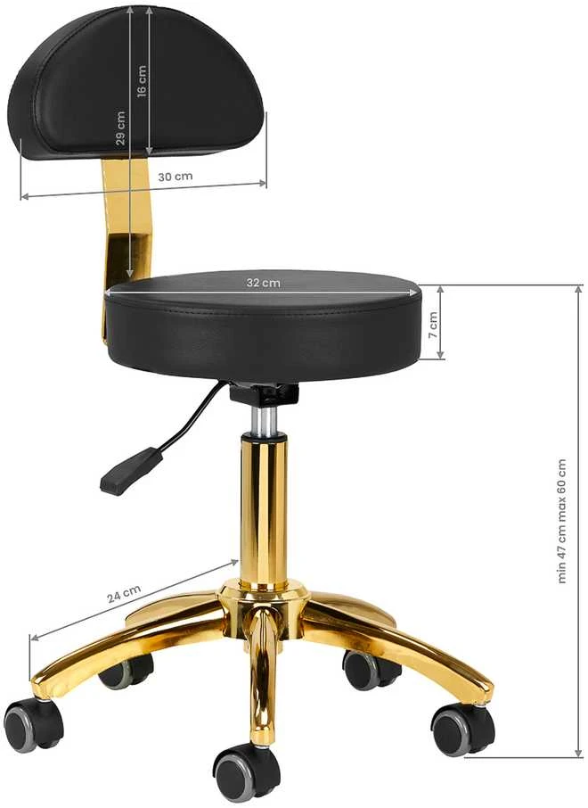Activeshop Kosmetologinė meistro kėdutė STOOL BEAUTY BACKREST ROUND GOLD Juodas