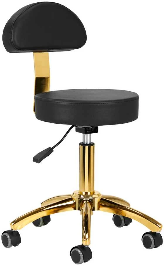 Activeshop Kosmetologinė meistro kėdutė STOOL BEAUTY BACKREST ROUND GOLD Juodas