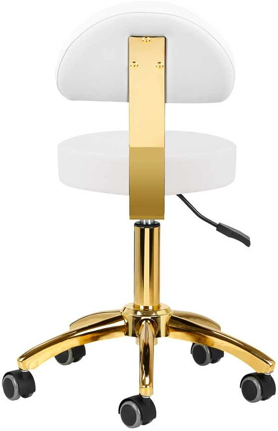 Activeshop Kosmetologinė meistro kėdutė BEAUTY BACKREST ROUND GOLD Baltas
