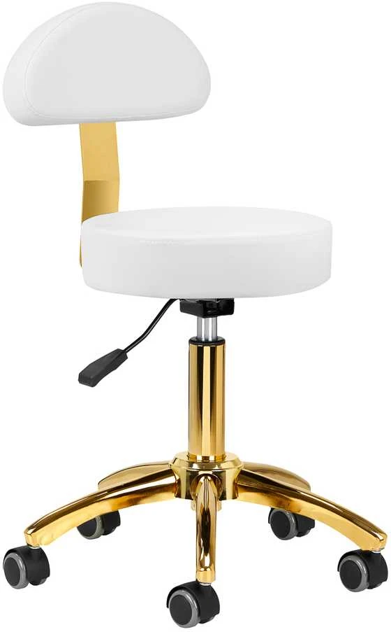 Activeshop Kosmetologinė meistro kėdutė BEAUTY BACKREST ROUND GOLD Baltas