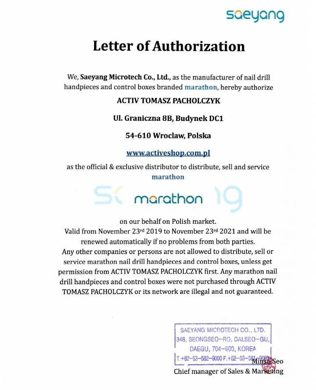 Activeshop Profesionali nagų freza Saeyang Marathon 3 Champion juoda + antgalis H200