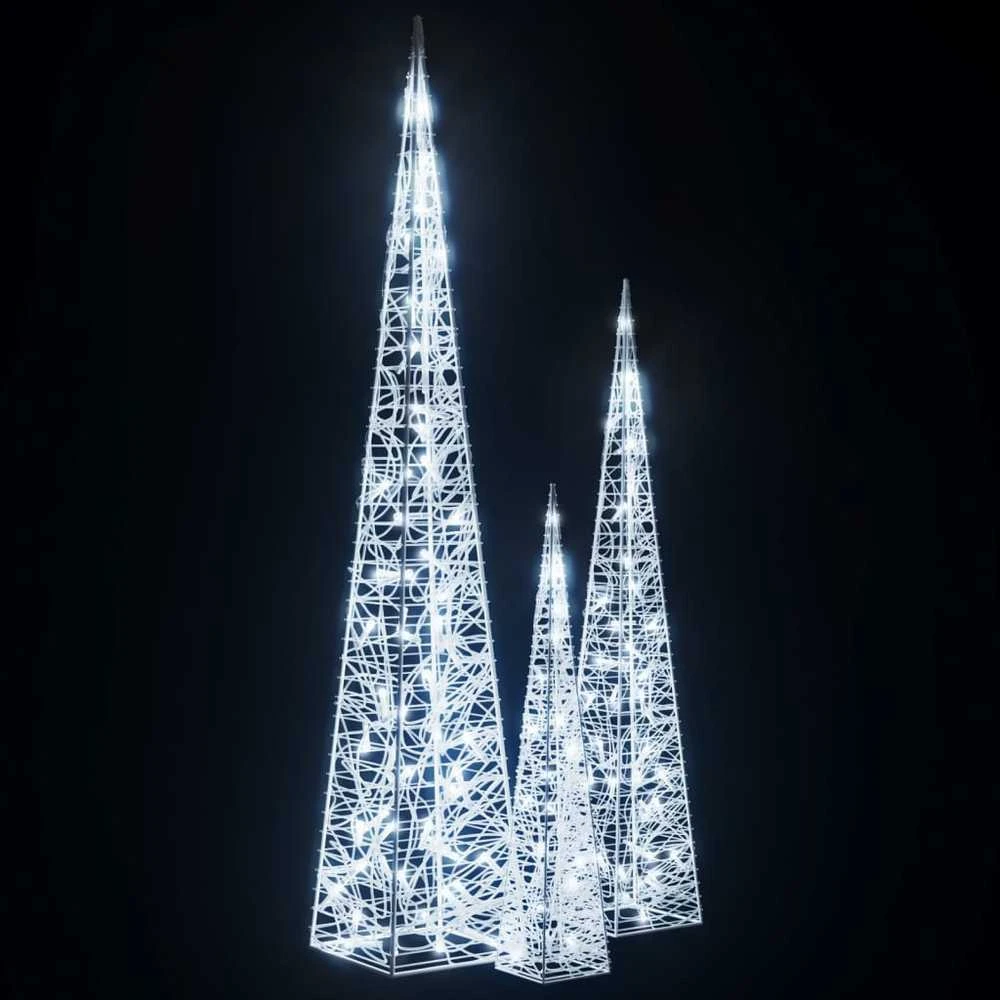 Akrilinė LED dekoracija kūgiai, šaltos baltos, 60/90/120cm
