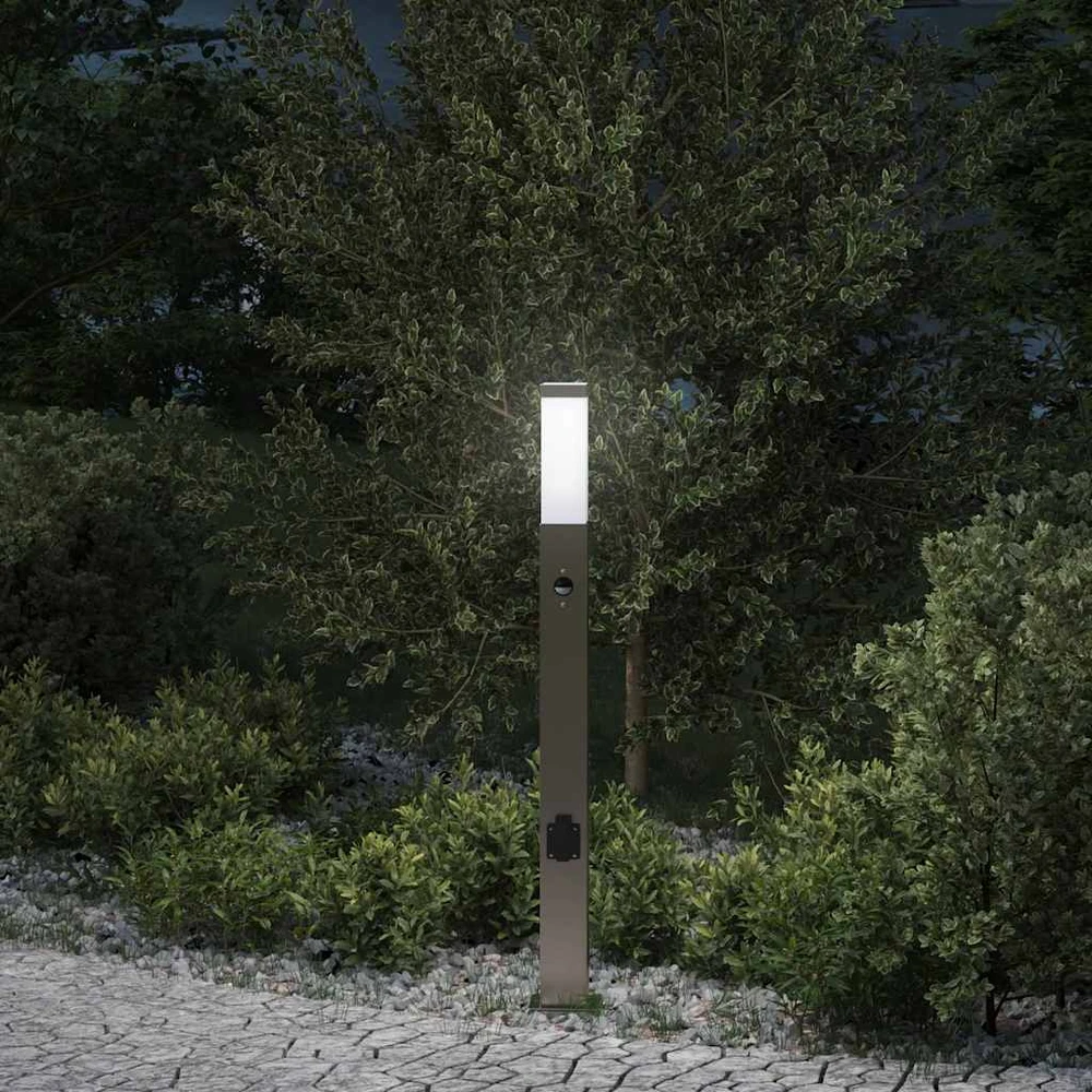 Pakabinamas šviestuvas Apsauginis šviestuvas su jutikliu ir lizdu, 80 cm, nerūdijantis plienas, IP44