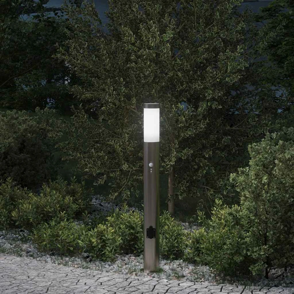 Pakabinamas šviestuvas Apsauginis šviestuvas su jutikliu ir lizdu, 80 cm, nerūdijantis plienas, IP44