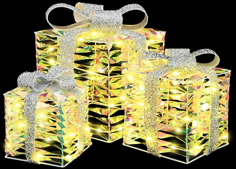 Apšviesta Kalėdinė Dovana 3 vnt. 150 LED Šilta balta