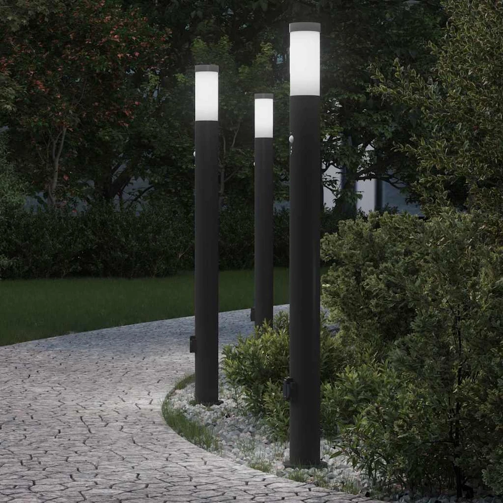Pakabinamas šviestuvas Apšvietimo stulpeliai su jutikliu ir lizdu, 3 vnt., 110 cm, nerūdijantis plienas, IP44