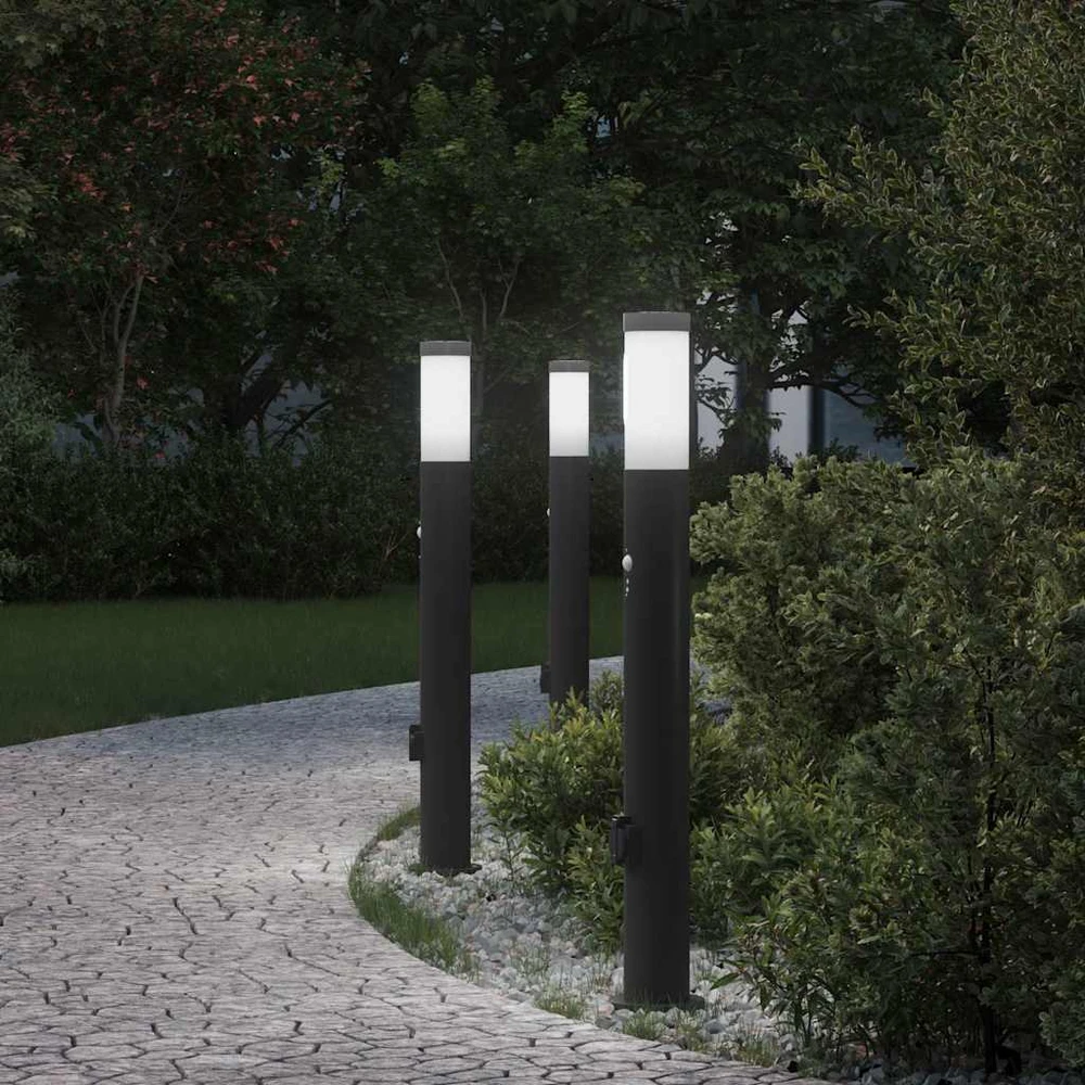 Pakabinamas šviestuvas Apšvietimo stulpeliai su jutikliu ir lizdu, 3 vnt., 80 cm, nerūdijantis plienas, IP44