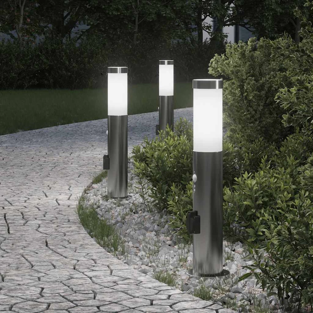 Pakabinamas šviestuvas Apšvietimo stulpeliai su jutikliu ir lizdu, 3 vnt., 50 cm, nerūdijantis plienas, IP44