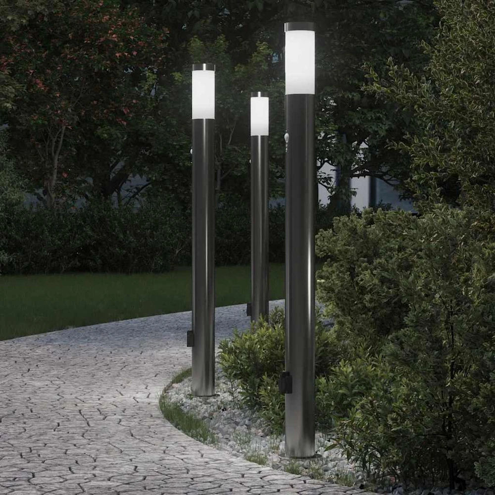 Pakabinamas šviestuvas Apšvietimo stulpeliai su jutikliu ir lizdu, 3 vnt., 110 cm, nerūdijantis plienas, IP44