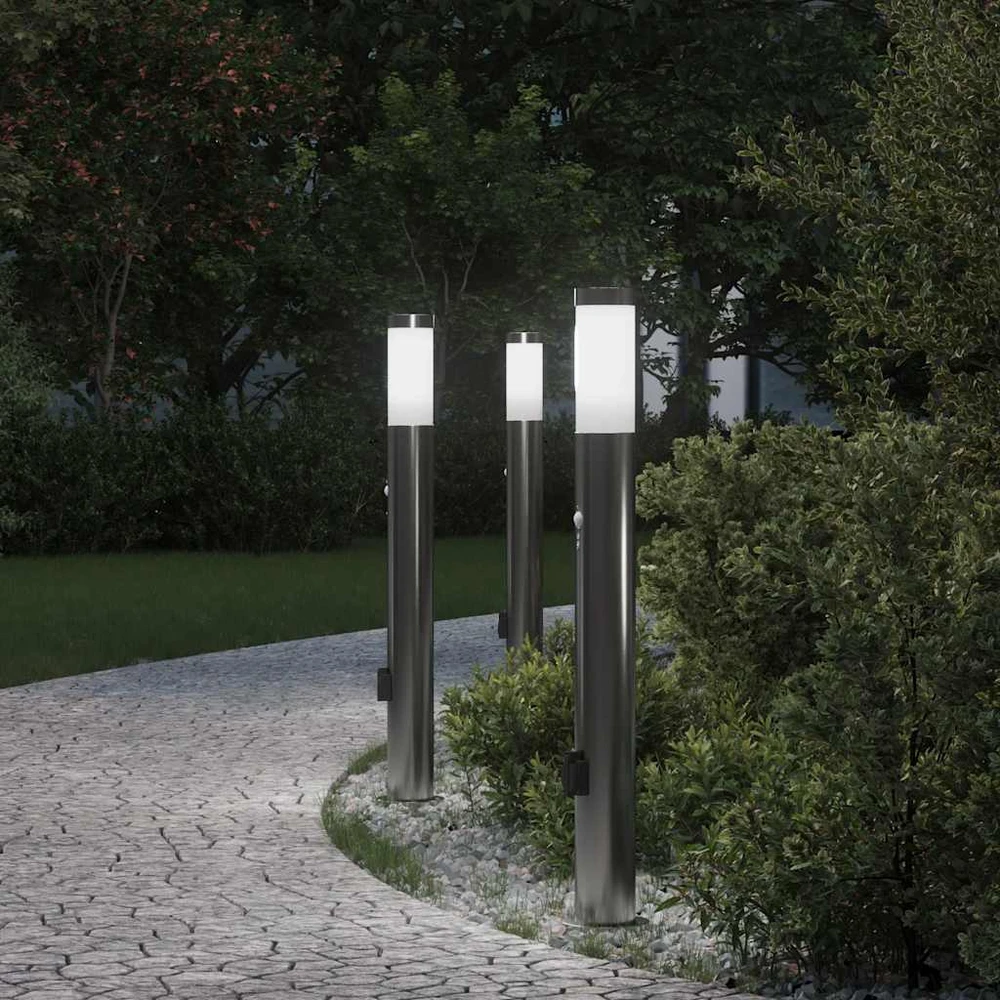 Pakabinamas šviestuvas Apšvietimo stulpeliai su jutikliu ir lizdu, 3 vnt., 80 cm, nerūdijantis plienas, IP44