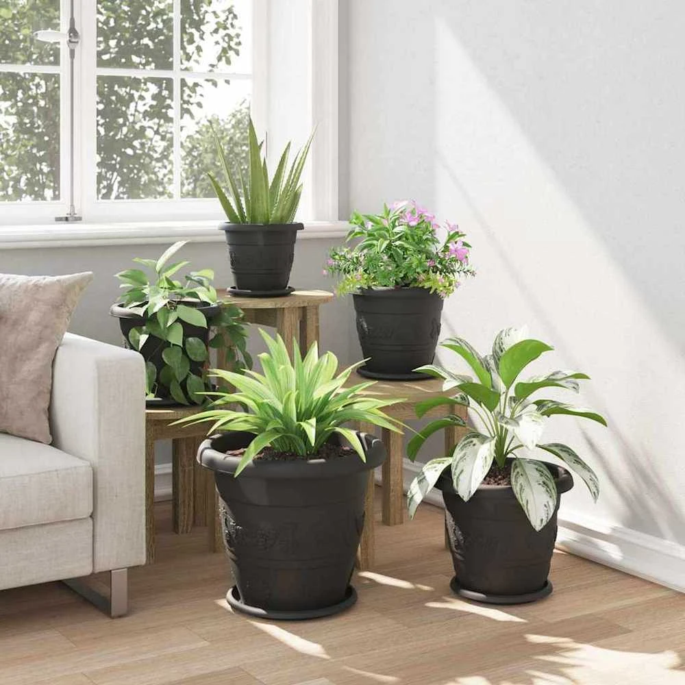Apvalus gėlių padėklas 6 vnt. Juoda Ø 27 x 2,5 cm Plastmasė