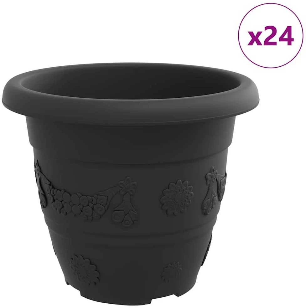 Apvalus gėlių vazonas 24 vnt. Juoda Ø 26 x 21.5 cm Plastmasė