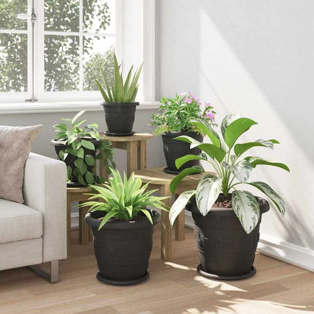 Apvalus gėlių vazonas 6 vnt. Juoda Ø 34 x 28 cm Plastmasė