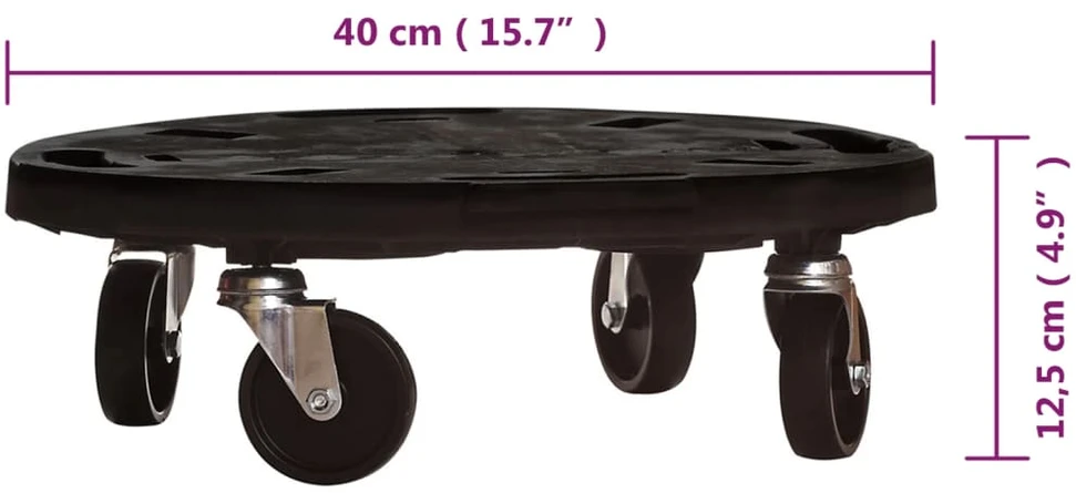 Augalų padėklas su ratukais, juodas, 40cm skersmens, 275kg