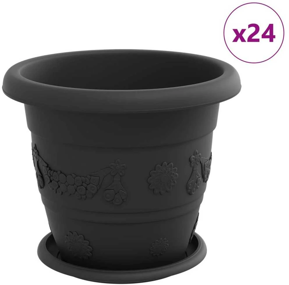 Augalų vazonai 24 pcs Juoda Ø 26 x 21.5 cm Plastmasė