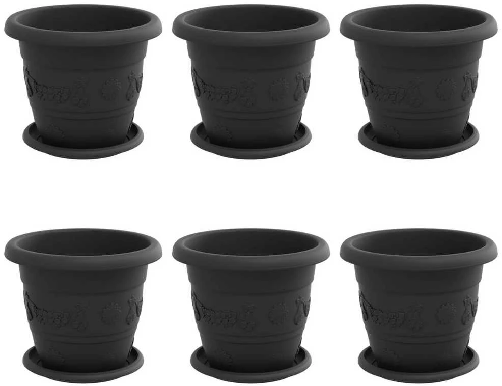 Augalų vazonai 6 pcs Juoda Ø 26 x 21.5 cm Plastmasė