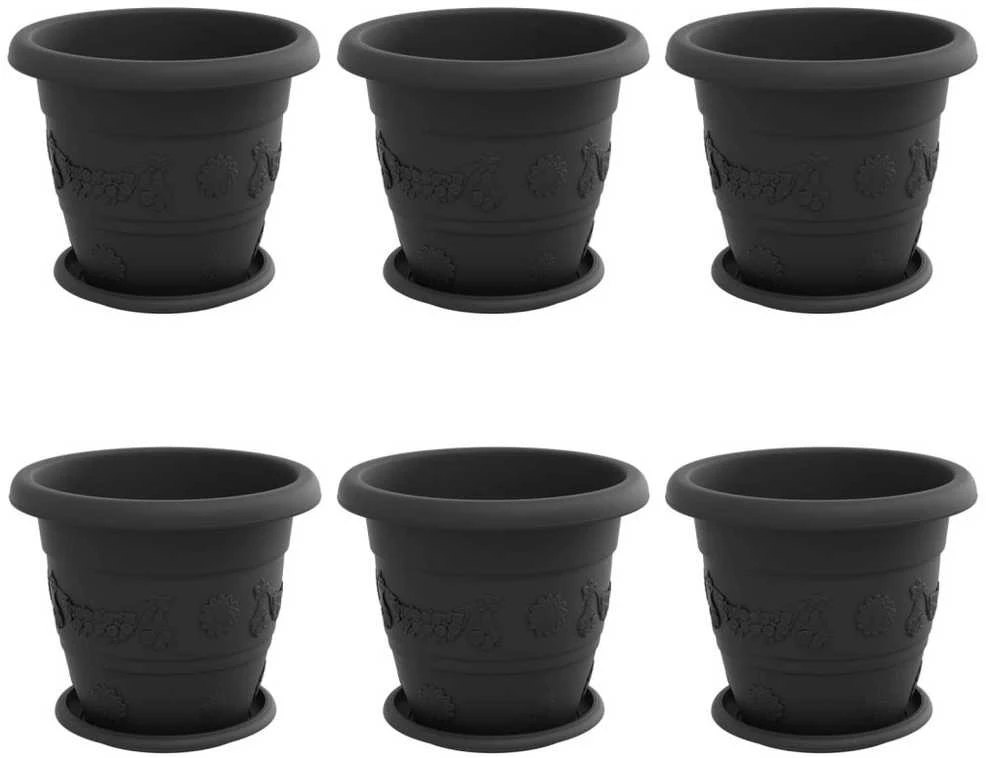 Augalų vazonai 6 pcs Juoda Ø 26 x 21.5 cm Plastmasė