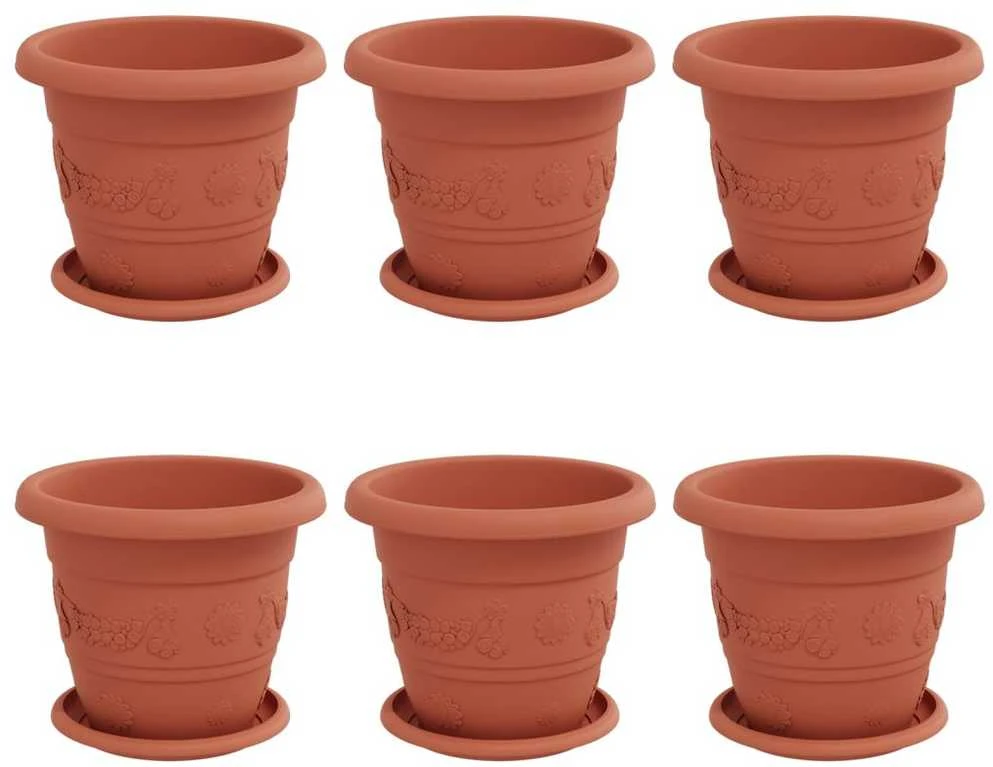 Augalų vazonai 6 pcs Raudona plyta Ø 26 x 21.5 cm Plastmasė