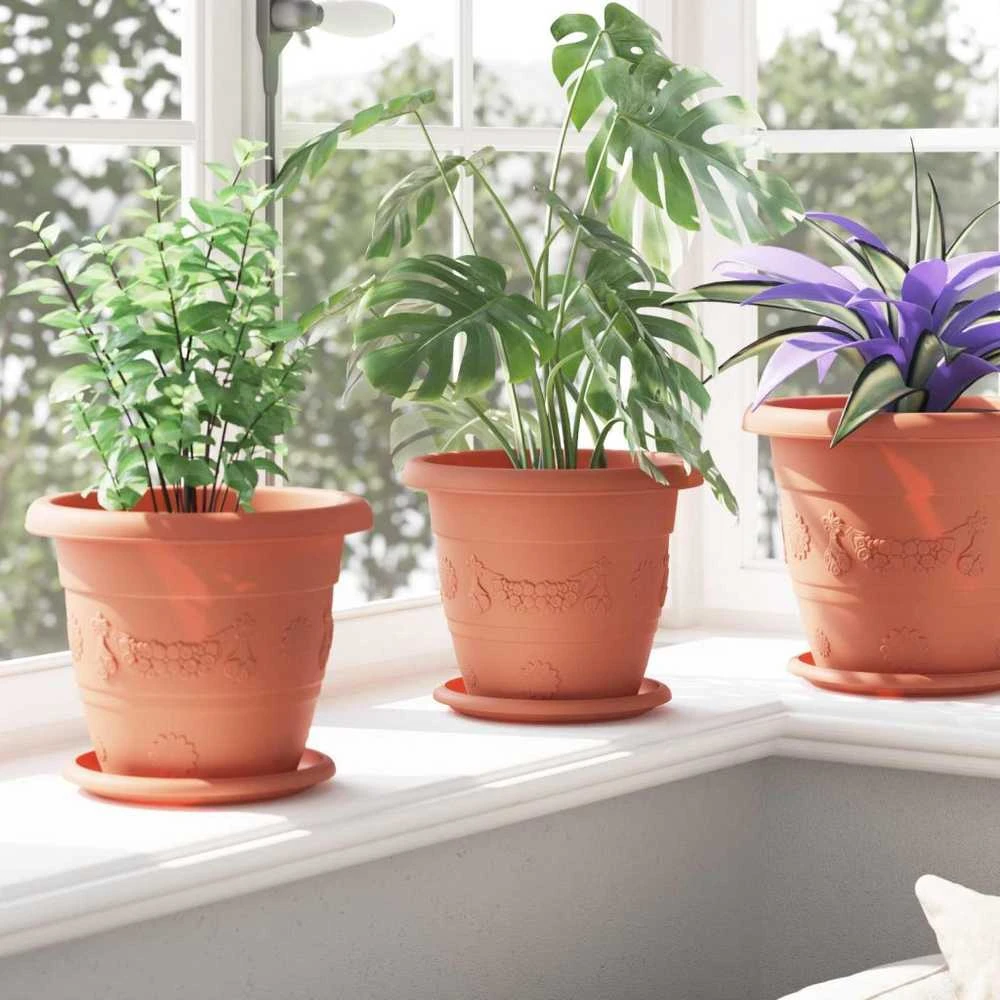 Augalų vazonai 6 pcs Raudona plyta Ø 26 x 21.5 cm Plastmasė