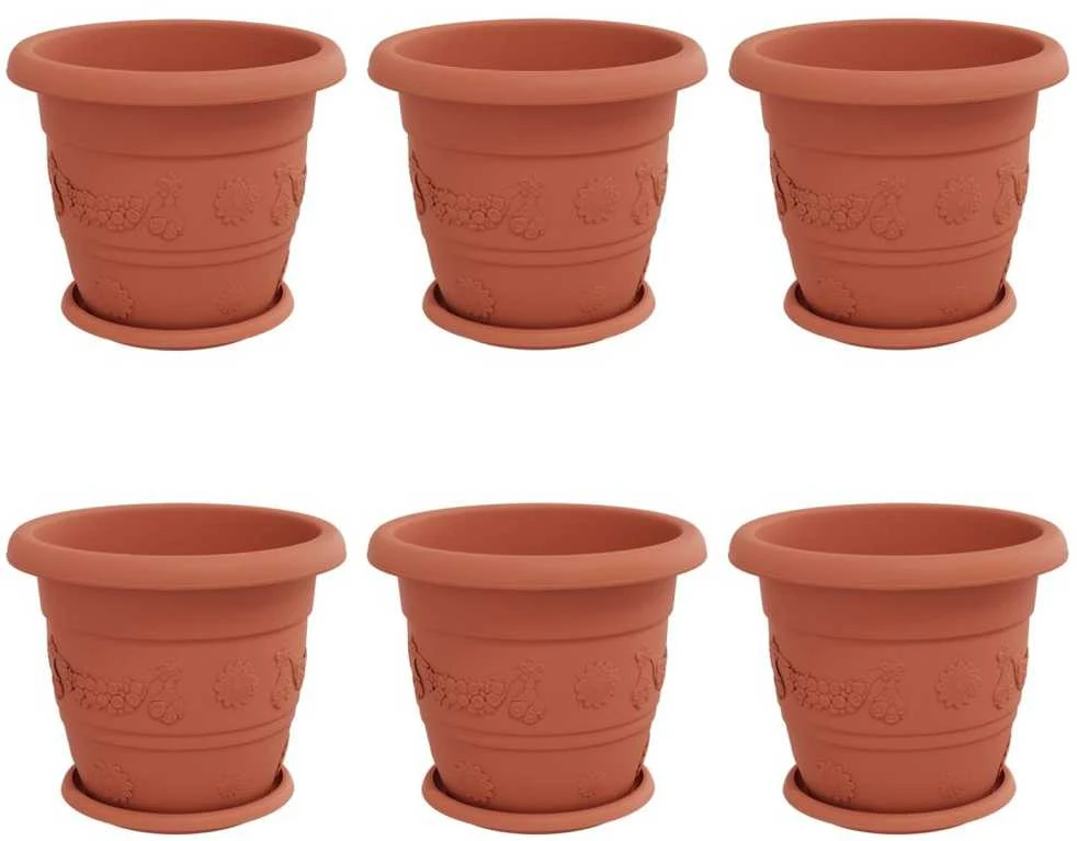 Augalų vazonai 6 pcs Raudona plyta Ø 26 x 21.5 cm Plastmasė