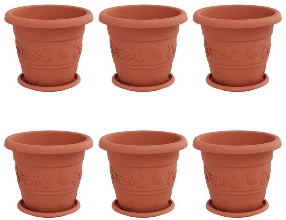 Augalų vazonai 6 pcs Raudona plyta Ø 26 x 21.5 cm Plastmasė