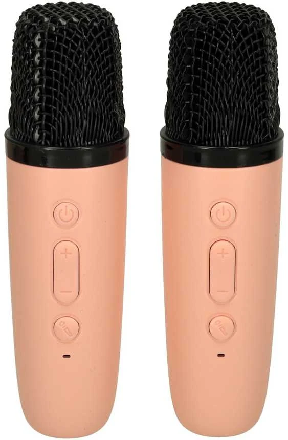 Ikonka Karaokės rinkinys 2 mikrofonai + nešiojamas garsiakalbis BLUETOOTH USB LED rožinis