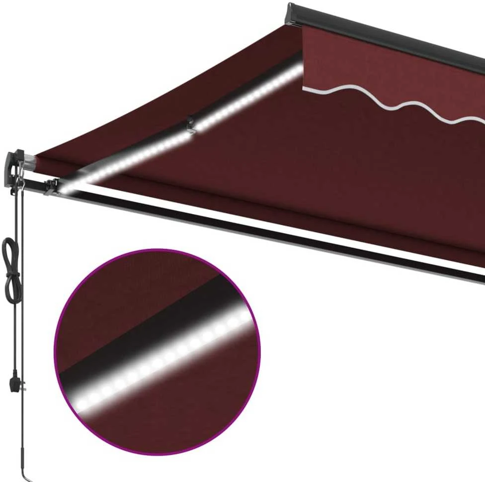 Automatinė ištraukiama markizė su LED, bordo spalvos, 400x350cm