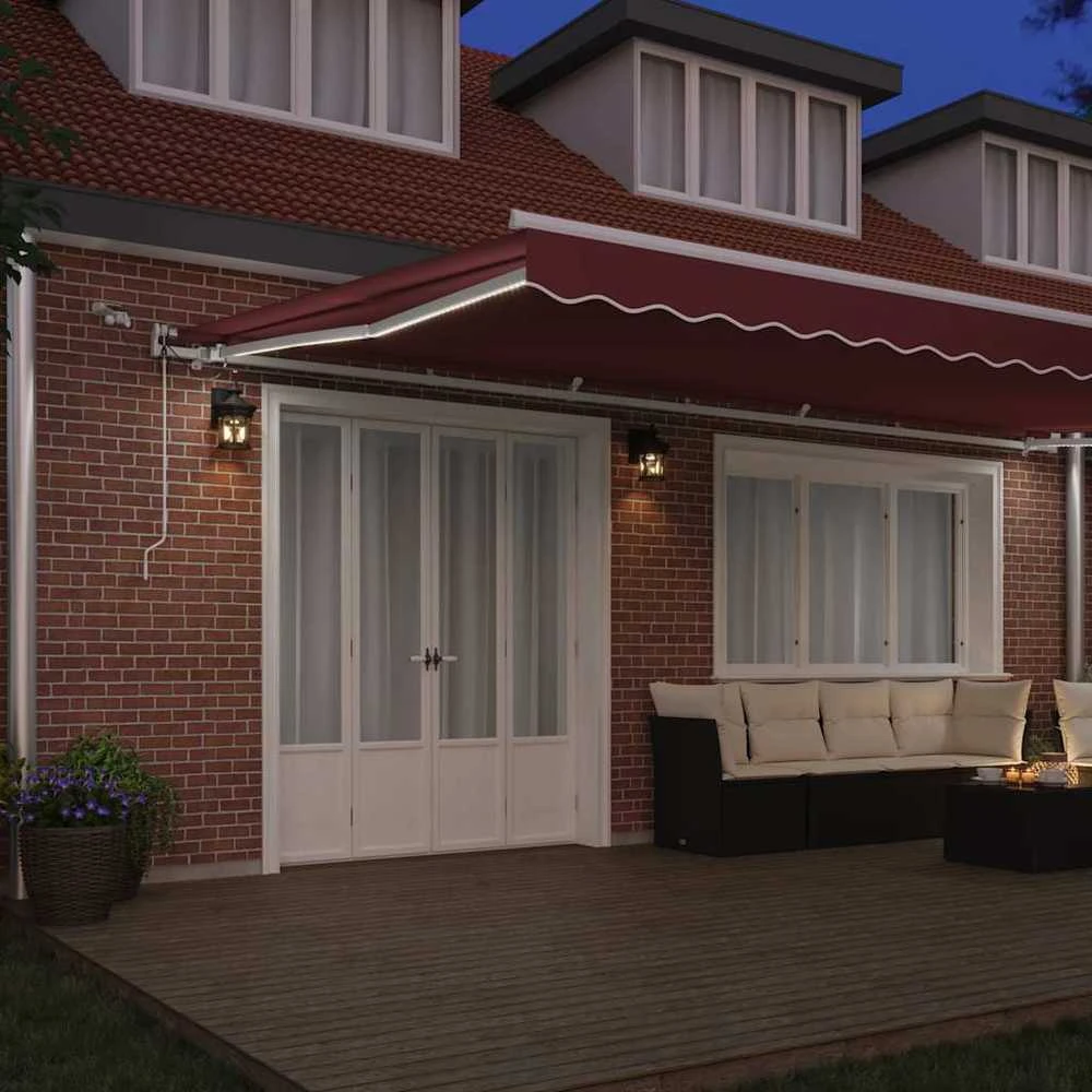 Automatinė ištraukiama markizė su LED, bordo spalvos, 600x300cm