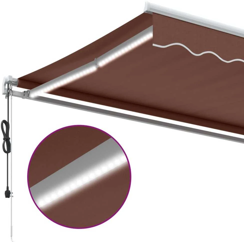 Automatinė ištraukiama markizė su LED, rudos spalvos, 400x350cm