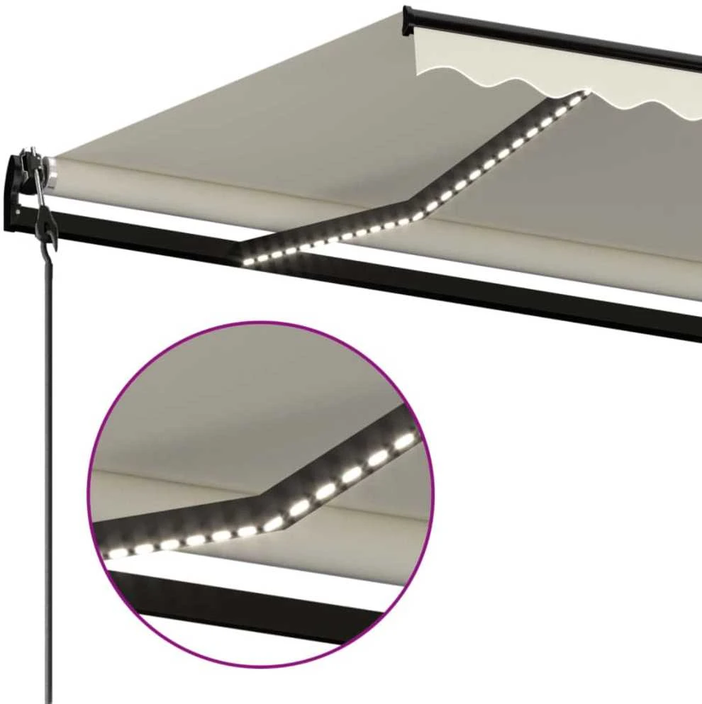 Automatinė markizė su LED/vėjo jutikliu, kreminė, 500x350cm