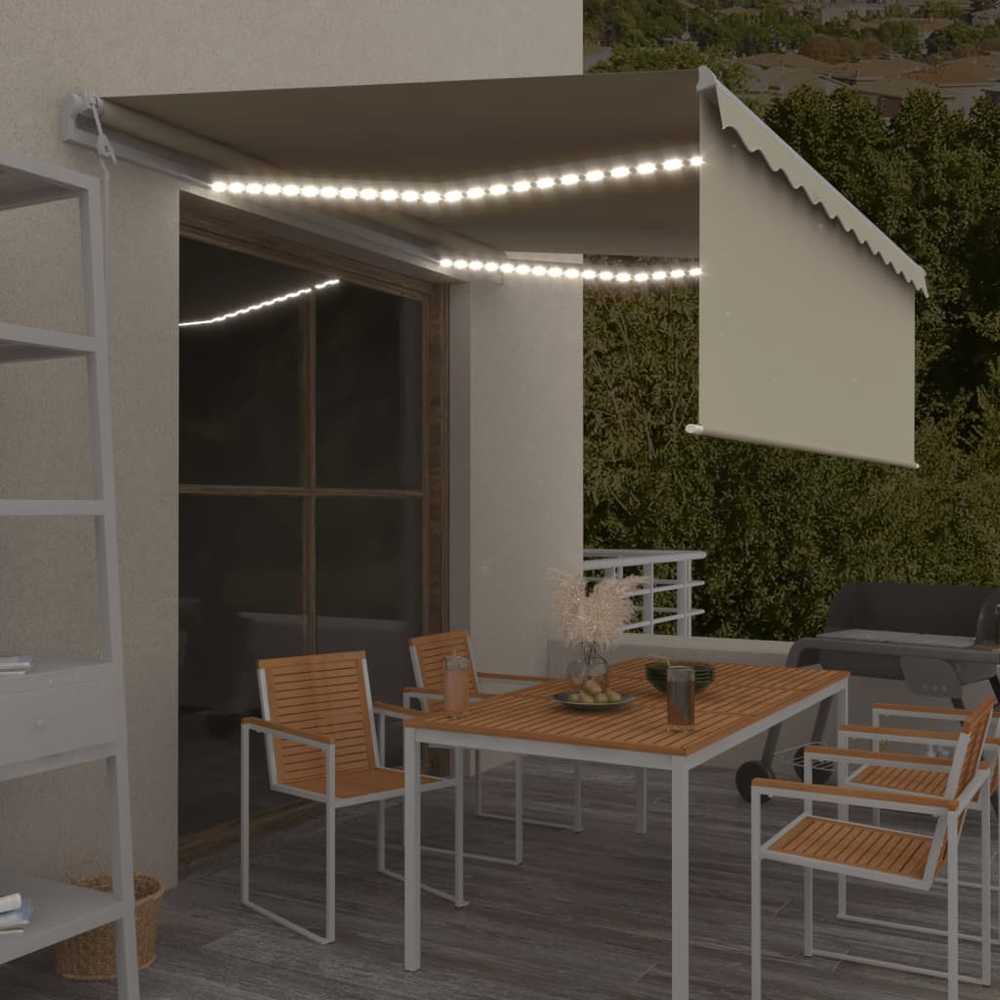 Automatinė markizė su uždanga/LED/vėjo jutikliu, kreminė, 4x3m