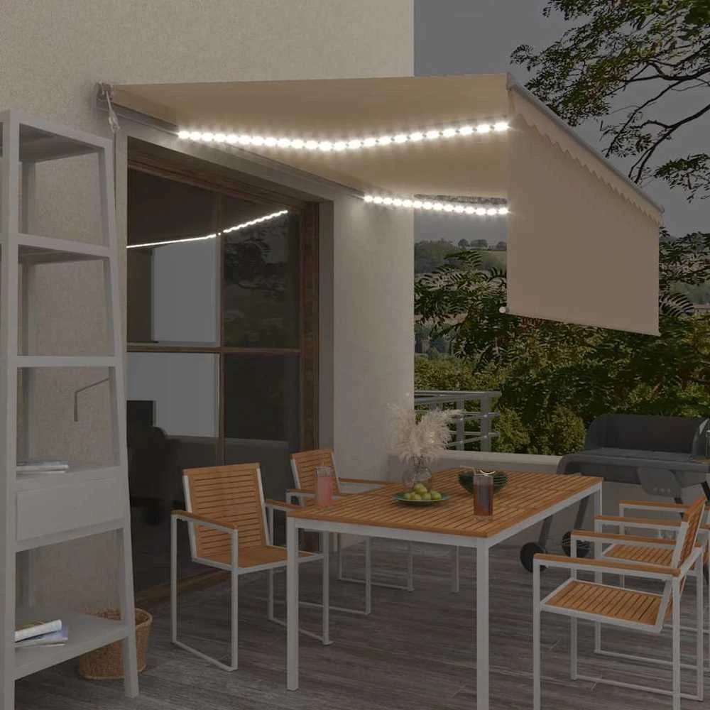 Automatinė markizė su uždanga/LED/vėjo jutikliu, kreminė, 4x3m