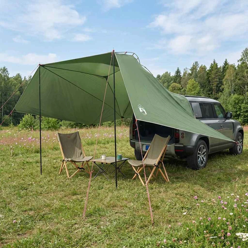 Automobilių palapinė 350 x 250 cm Žalia Poliesteris ir plienas