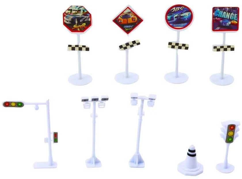 Lean Toys 25 dalių automobilių ir kelio ženklų rinkinys lagamine