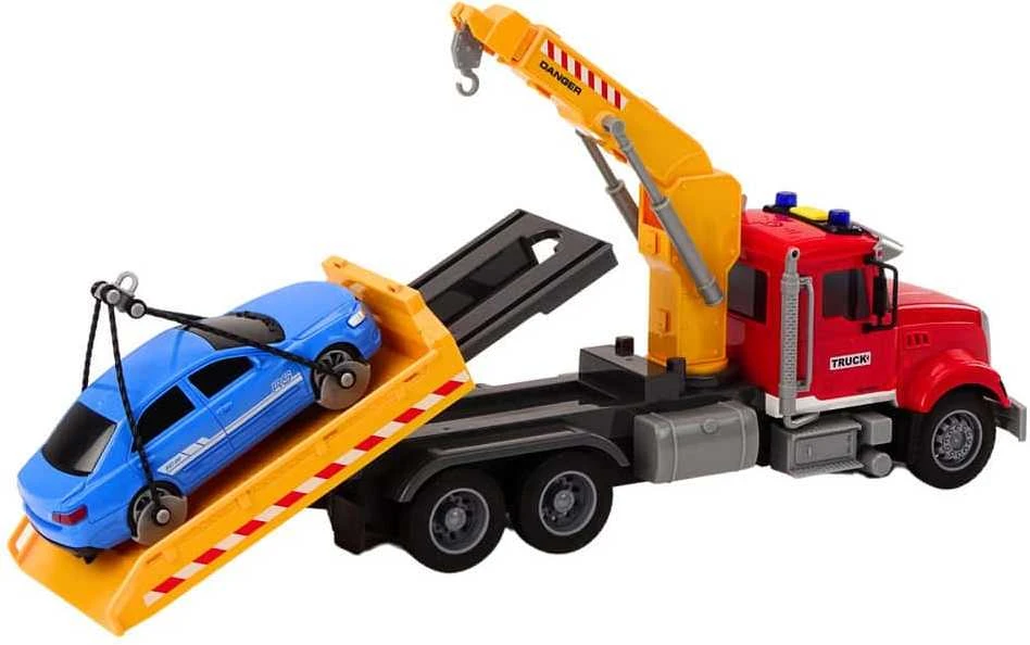 Lean Toys Raudonas evakuatorius su kranu