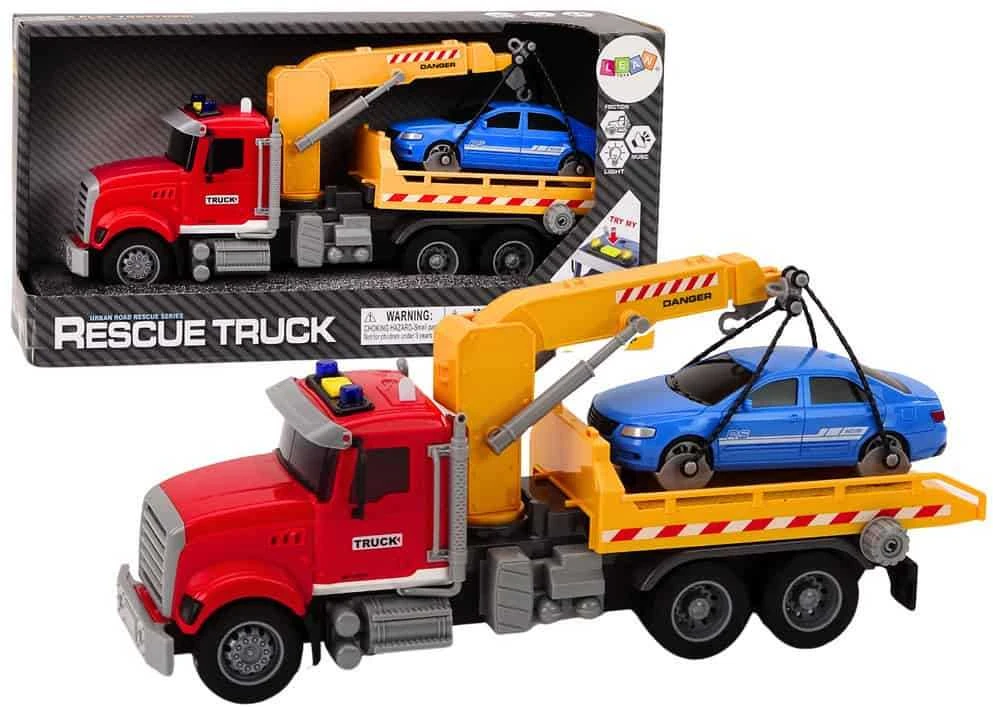 Lean Toys Raudonas evakuatorius su kranu