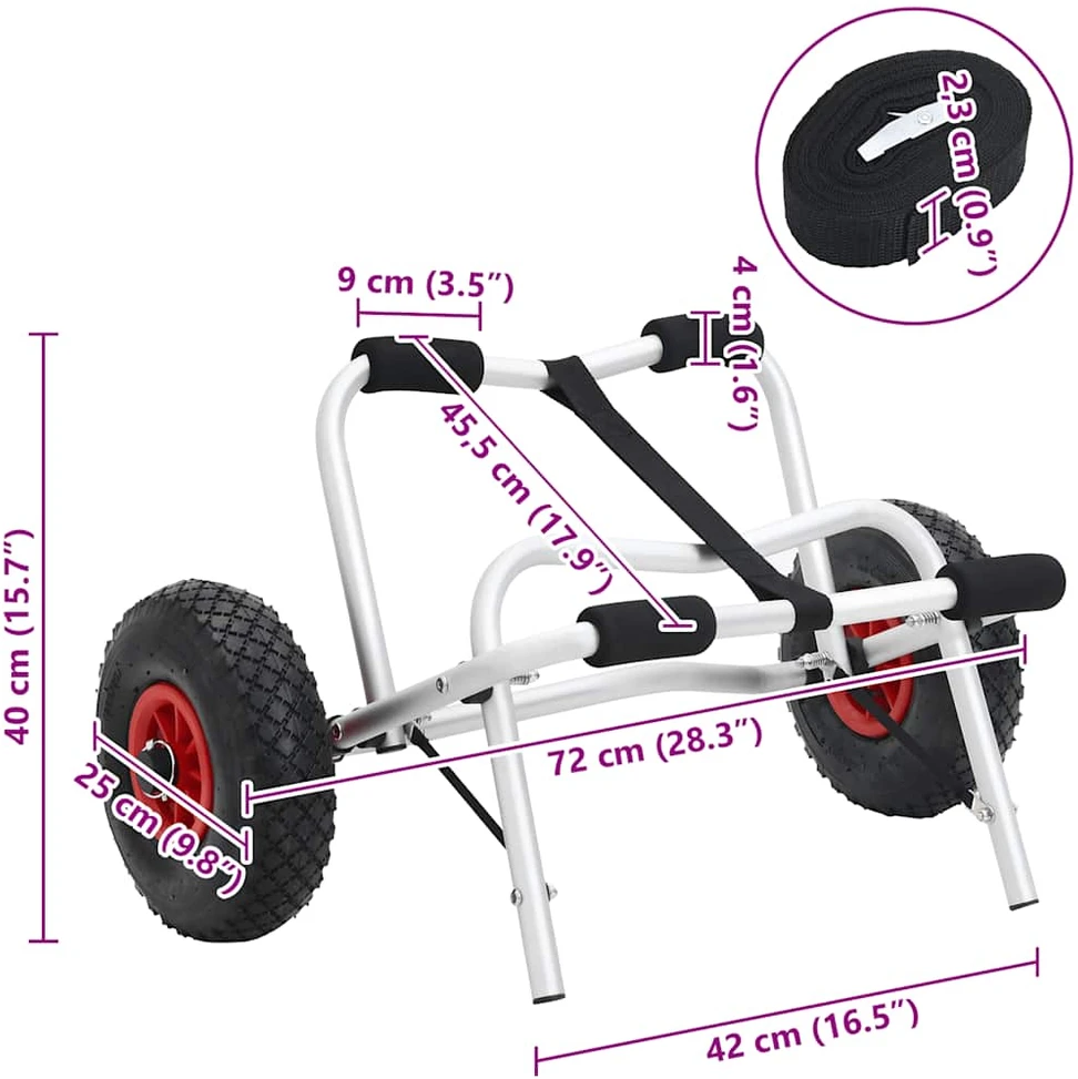 Baidarės vežimėlis, aliuminis, sulankstomas, 45kg