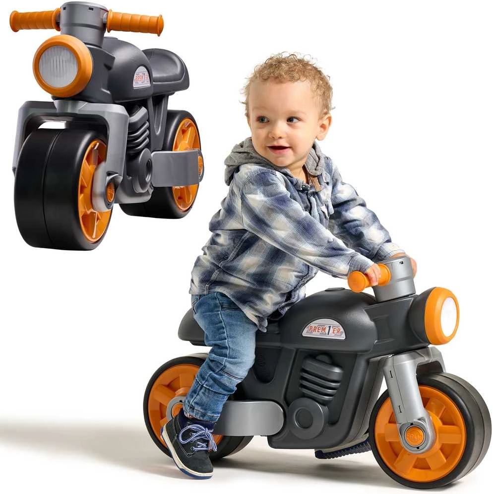 Vaikiškas balansinis motociklas su vaiku